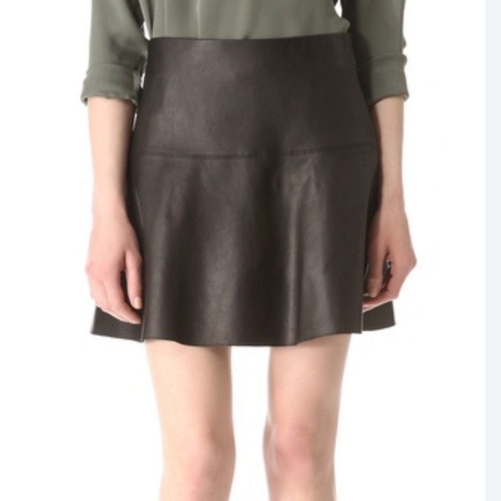 Vince Leather Mini Fit and Flare Leather Skirt